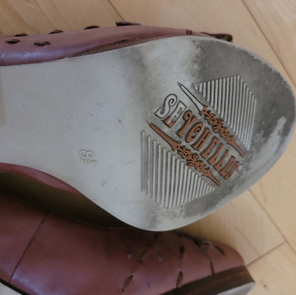 Open Toe Heels Dark Brown Leather with Chunky block heel size 8.5 - Picture 11 of 11